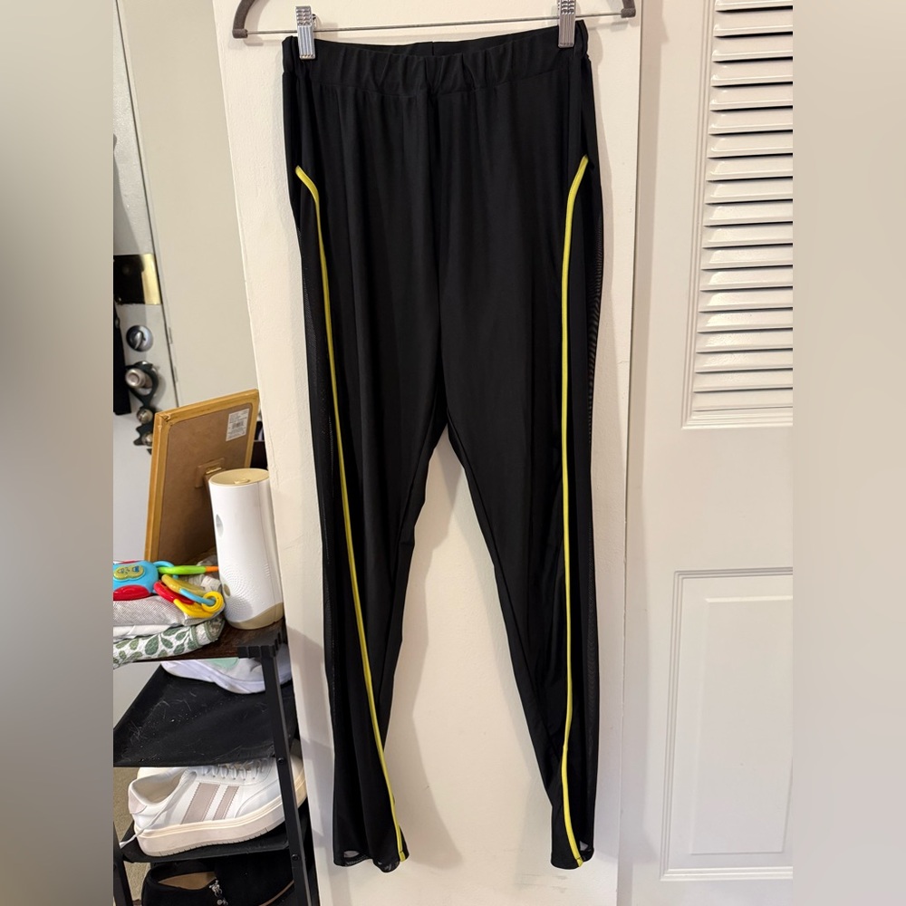 Black Track Pants with Yellow Accents